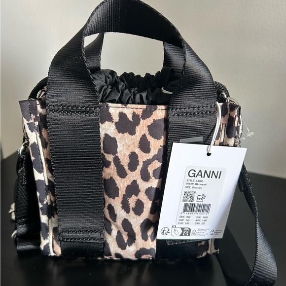NWT GANNI Leopard Print Mini Tech Tote Bag - Picture 2 of 4